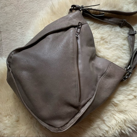 Kelsi Dagger Izzy Convertible Calf Leather Diagonal Hobo Bag Taupe Beige - Picture 6 of 15
